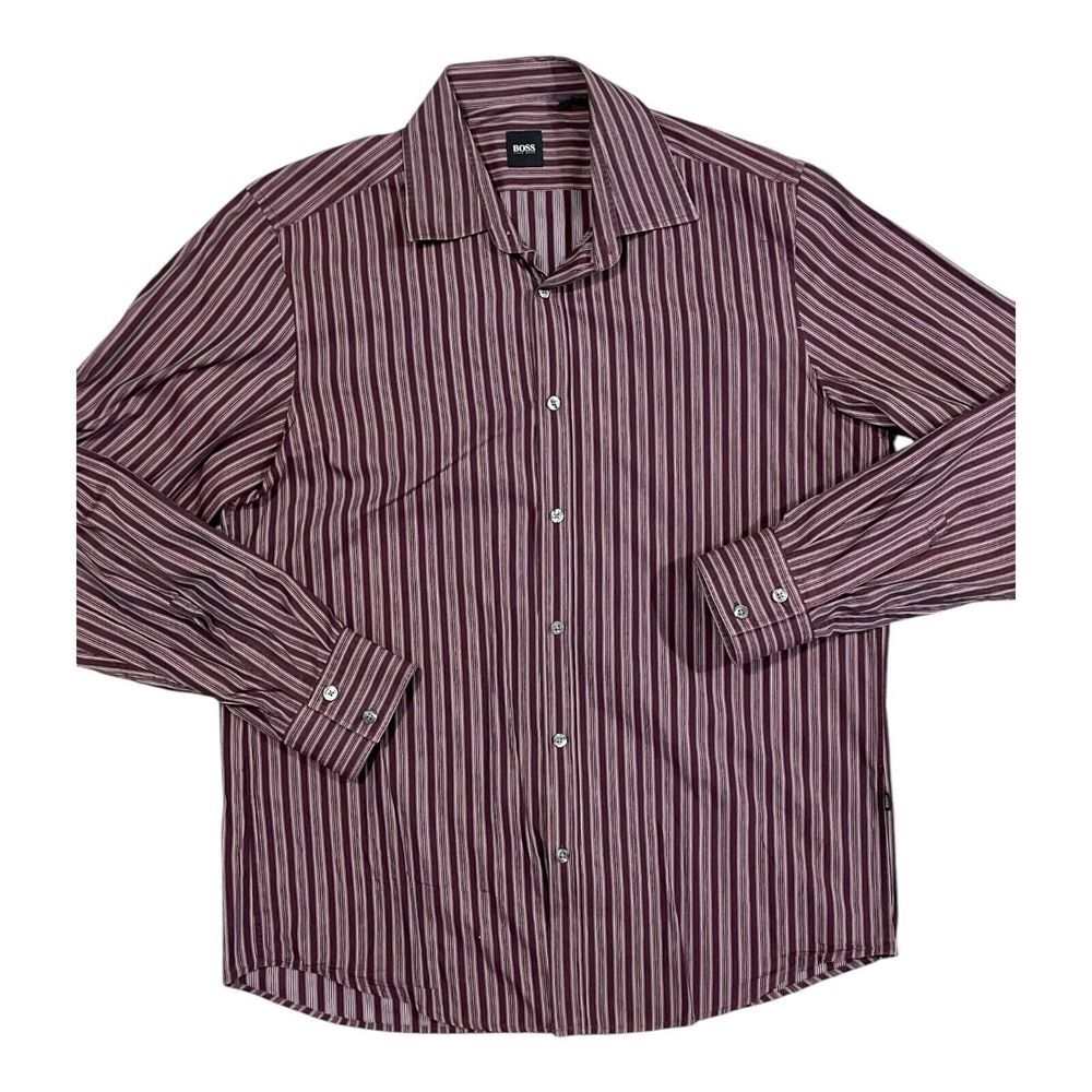 Boss Hugo Boss Black Label Men's Large‎ Purple Striped Dress Shirt